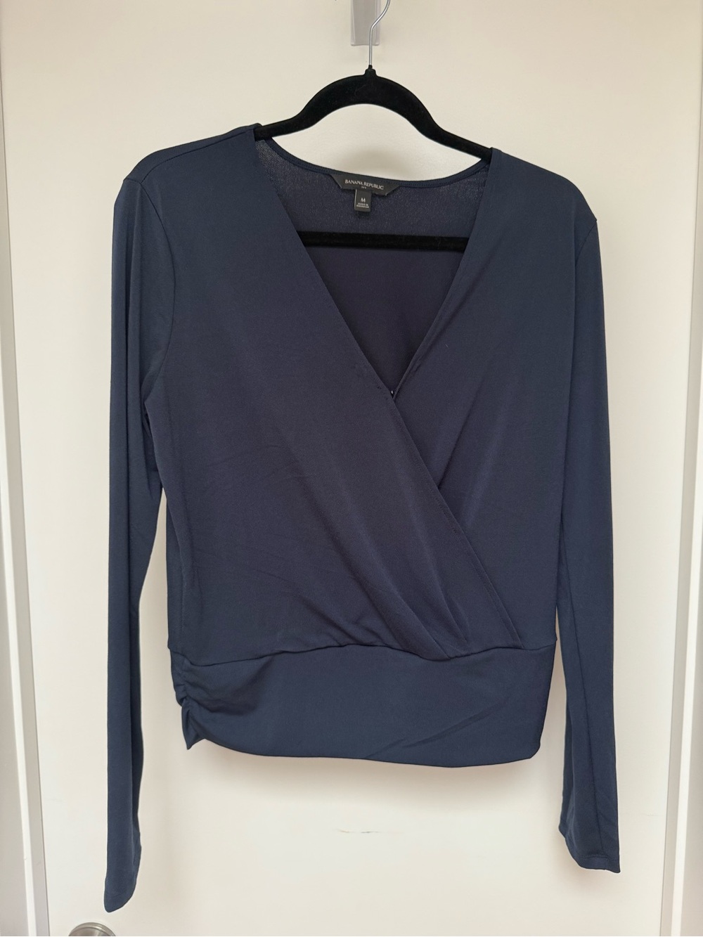 Banana Republic Navy Wrap-Front Long Sleeve Blouse